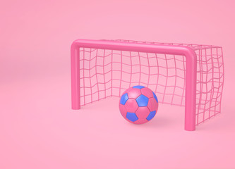 Pink soccer ball and goal.  Minimal sport concept