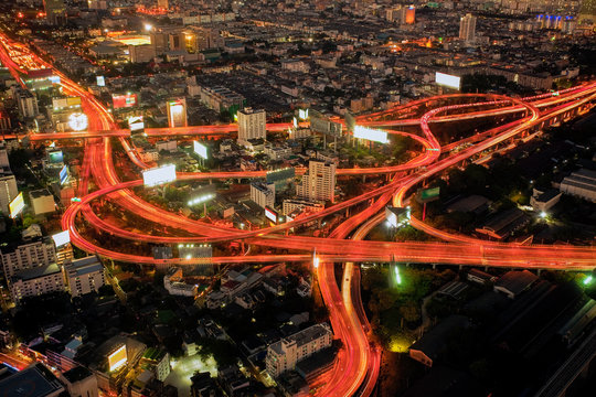 Elevated view over the busy road system in Bangkok, Thailand, South East Asia