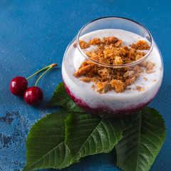 Chia pudding with granola. Closeup