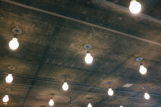 Rows of lights in modern building