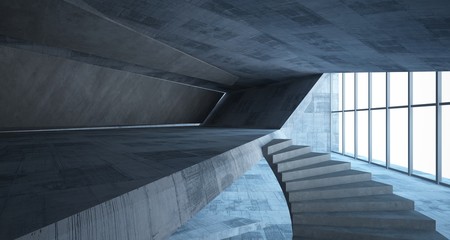 Abstract architectural concrete interior of a minimalist house. 3D illustration and rendering.