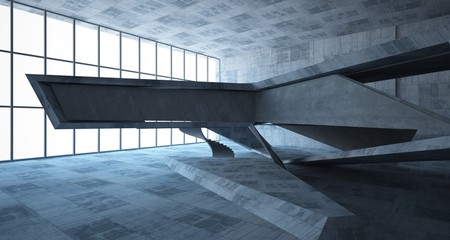 Abstract architectural concrete interior of a minimalist house. 3D illustration and rendering.