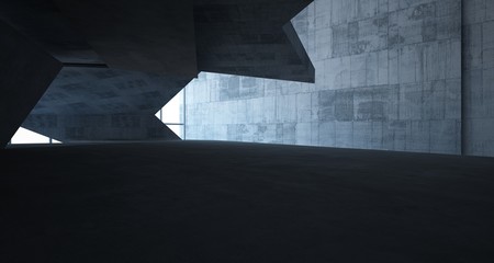 Abstract architectural concrete interior of a minimalist house. 3D illustration and rendering.