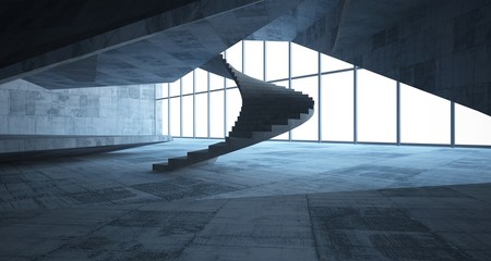 Abstract architectural concrete interior of a minimalist house. 3D illustration and rendering.