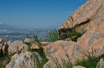 The red stones above the salt lake city valley in the morning sun. 