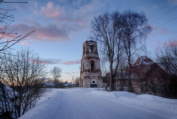 Trinity Church built in 1797 in winter evening, Pesok, Russia