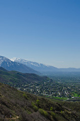 A view of the clear blue sky above the utah valley in summer. 