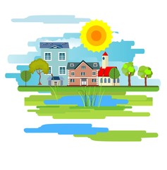 Flat, illustration, Countryside, Farm, Landscape, ., Vector, Design.