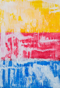 Watercolour painting of red blue and yellow colours