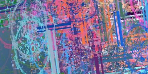 Brush painting. Artistic canvas. Oil art. 2d illustration. Texture backdrop. Creative chaos structure element.