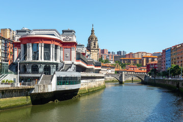 City of Bilbao, La Ribera market and San Anton church, Basque Country, Spain