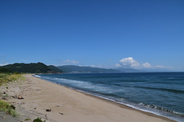 Landscape with ocean and beach in Hokkaido, Japan