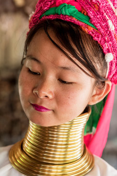 Portrait of a Long Neck Tribal woman in Chiang Mai, Thailand
