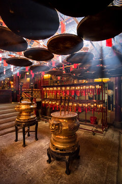 Interior of Chinese temple in Hong Kong