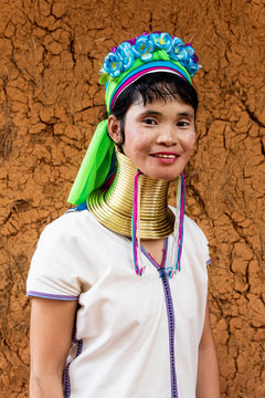 Portrait of an authentic Long Neck Tribal woman from Thailand