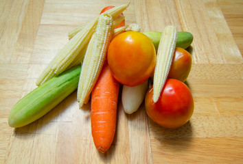 vegetable on wooden plank