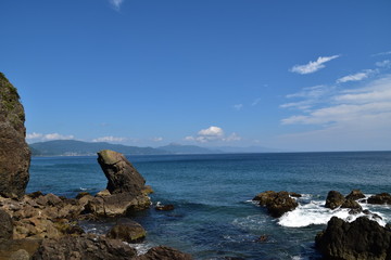 Landscape with ocean and rocks in Hokkaido, Japan