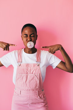 Woman on pink.