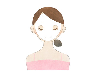 【水彩風】女性パック正面・目閉じ