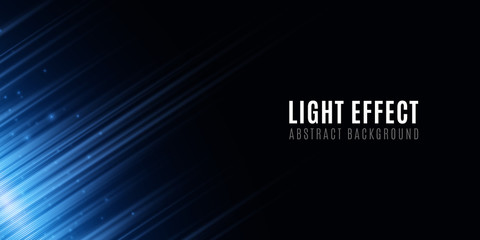 Abstract background of blue random neon lines. Light effect for your design. Motion blur effect. Futuristic blurred neon lines on black background. Vector illustration