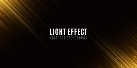 Light effect of golden abstract random neon lines. Template for your design. Motion blur effect. Flying glowing particles. Blurred neon lines on black background. Vector illustration