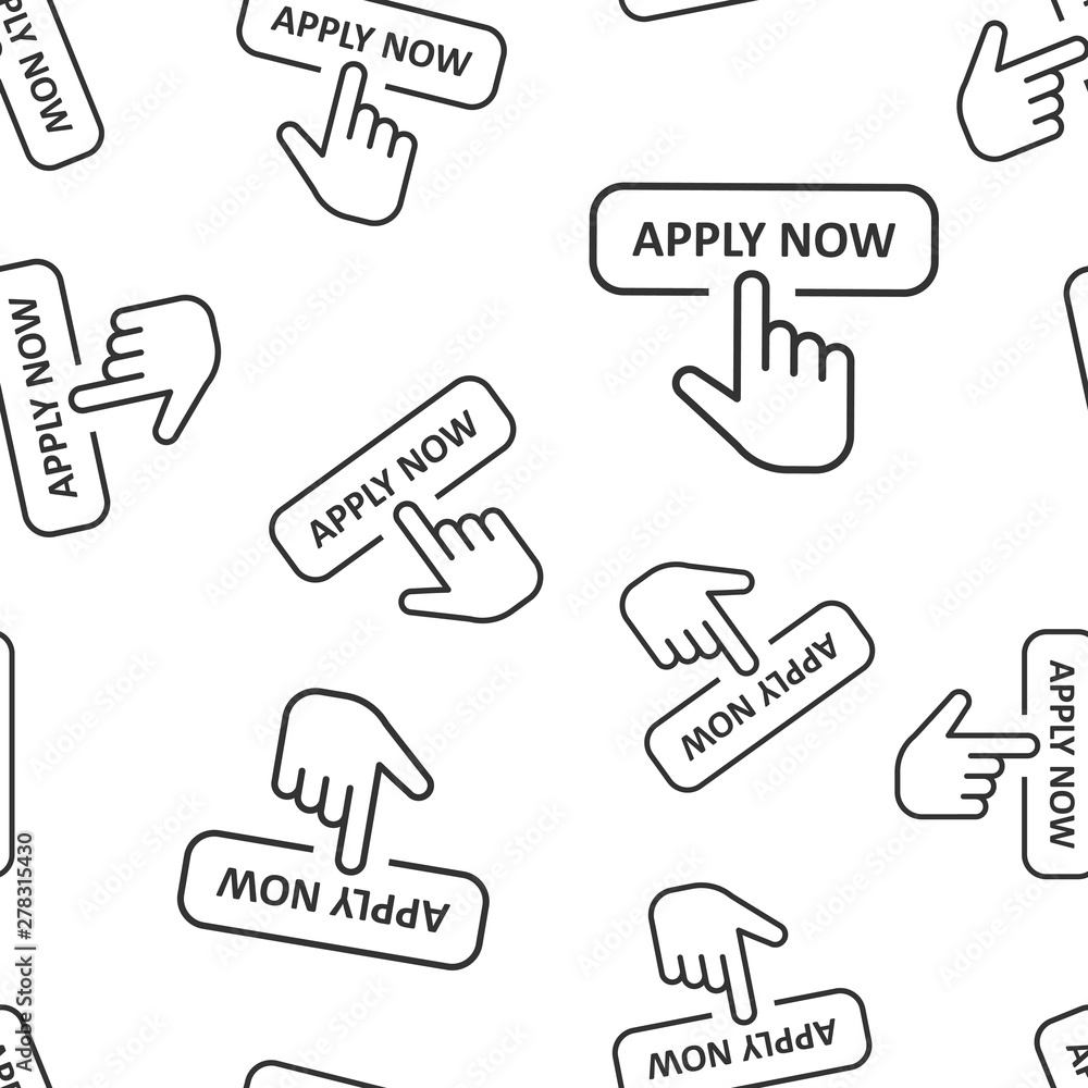 Aufkleber apply now icon seamless pattern background. finger cursor vector illustration on white isolated back