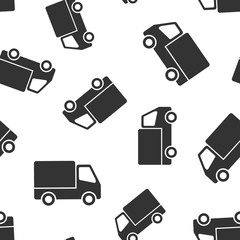 Delivery truck sign icon seamless pattern background. Van vector illustration on white isolated background. Cargo car business concept.