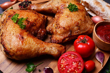 Roasted chicken legs with spices and vegetables