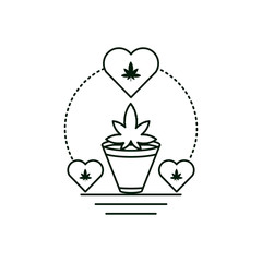 heart with cannabis leaf with houseplant