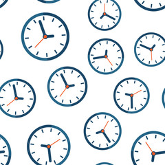 Clock sign icon seamless pattern background. Time management vector illustration on white isolated background. Timer business concept.