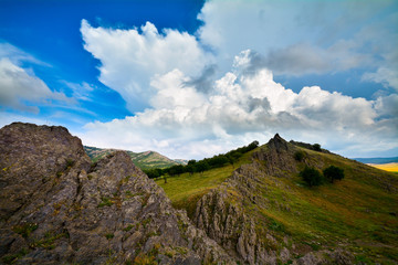 mountain landscape with beautiful sky in Dobrogea, Romania