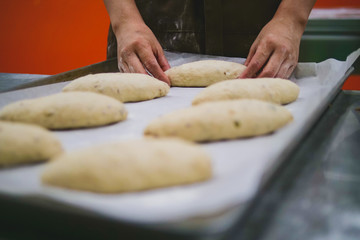 Baking course, loosening dough in fermentation, hand-made
