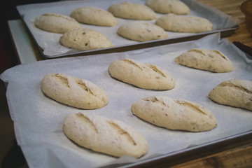Baking course, loosening dough in fermentation, hand-made