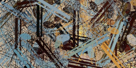 Retro style oil drawing. 2d illustration. Texture backdrop painting. Creative chaos structure element.