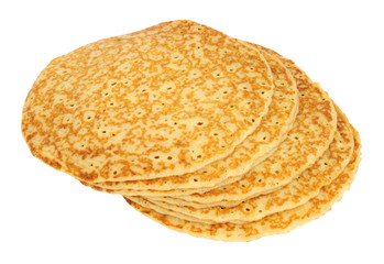 Shop bought mass produced savoury pancakes isolated on a white background