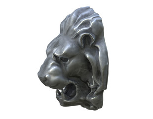 3D render of Metal Lion head isolated on white.