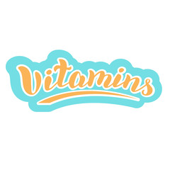 Vitamins typogaphy logo word. Trendy lettering text design. Sticker, label, icon for farmacy products. Vector eps 10.