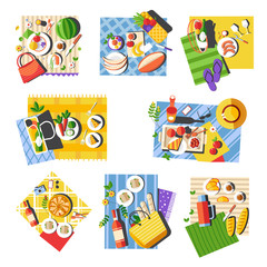 Fototapeta premium Summer picnic isolated food and blankets outdoor leisure activity
