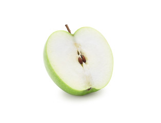 Half green apple isolated on white background with clipping path.