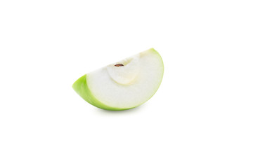 Slice green apple isolated on white background with clipping path