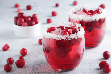 Glasses with red cranberry cocktail
