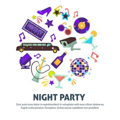 Night party dancing club disco ball and limousine hookah