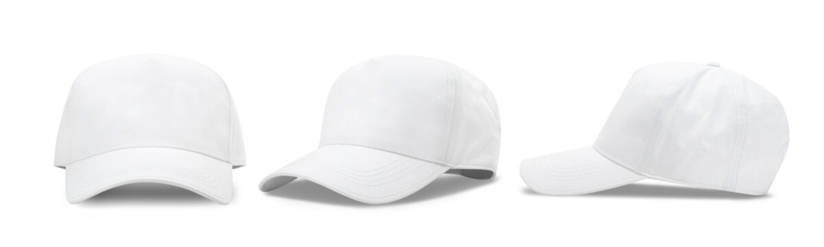 White baseball cap isolated on white background with clipping path. front and side view
