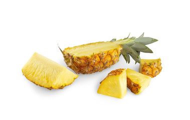 Isolated set of pineapple on white background with clipping path
