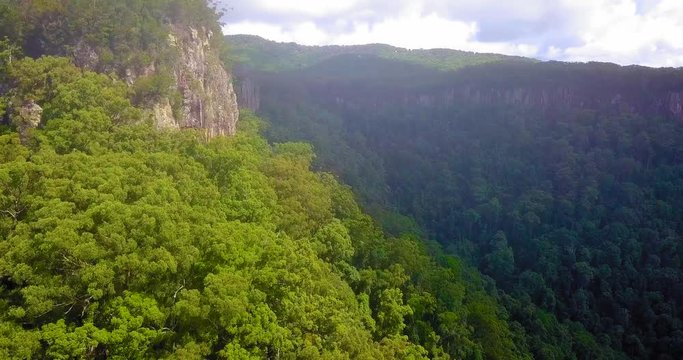 Aerial reveal of cliffs at the Springbrook National Park, Australia