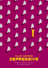 Depression (major depressive disorder, MDD) man pictogram 3d isometric pattern, Medical illness concept poster and banner vertical design illustration isolated on purple background with space, vector