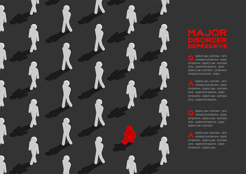 Depression (major depressive disorder, MDD) man pictogram 3d isometric pattern, Medical illness concept poster and banner horizontal design illustration isolated on grey background with space, vector
