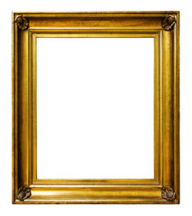 Picture gold wooden ornate frame for design on  isolated background