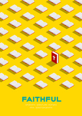 Holy Bible book 3D isometric pattern, Christian faithful concept poster and banner vertical design illustration isolated on yellow background with copy space, vector eps 10