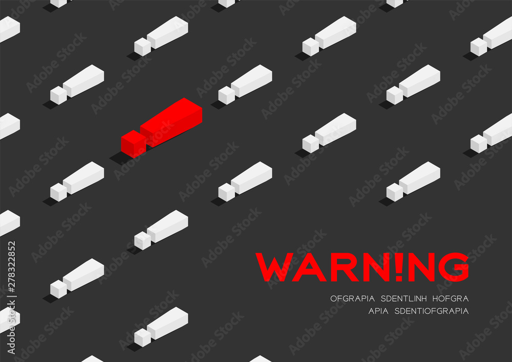 Aufkleber exclamation mark symbol 3d isometric pattern, warning concept poster and banner horizontal design il